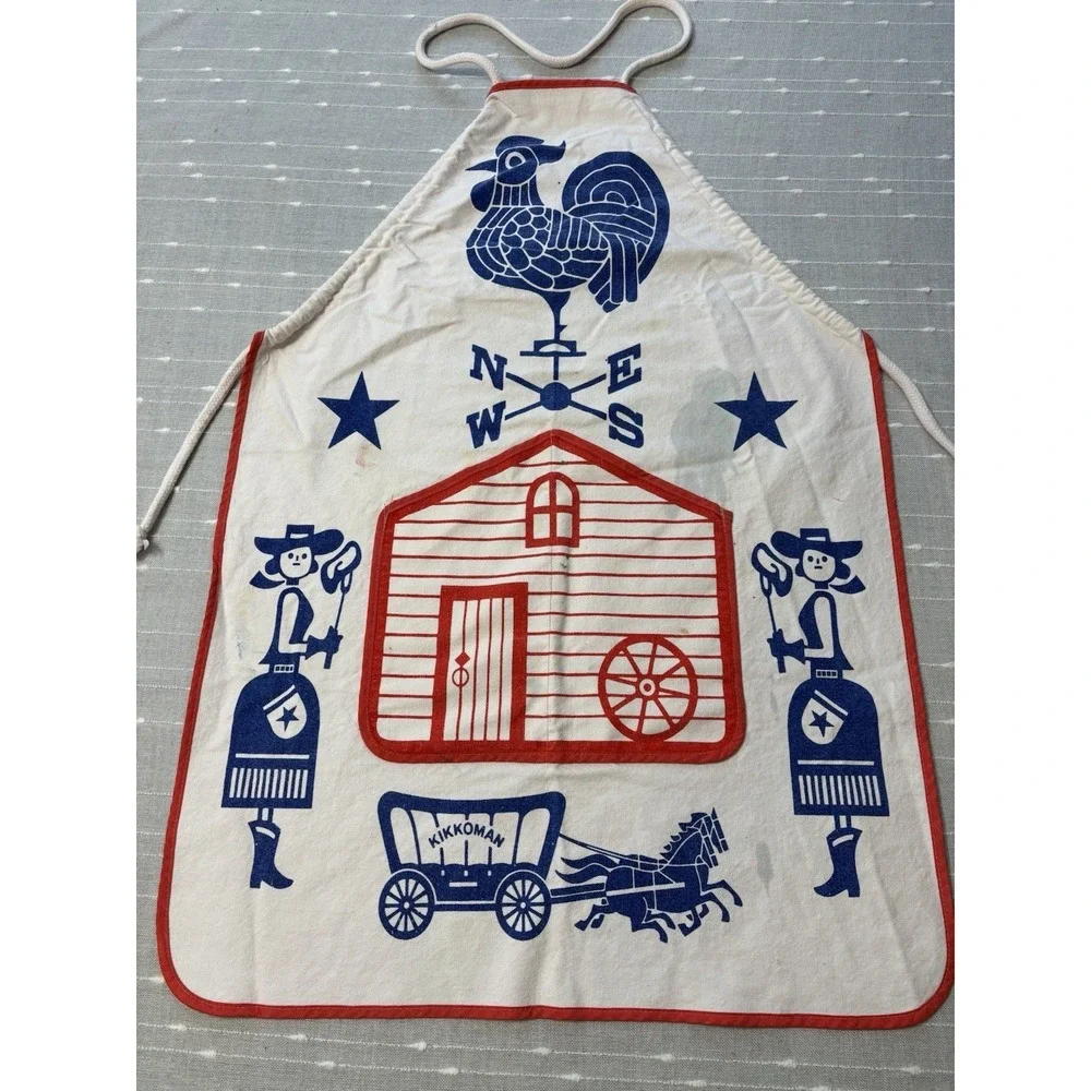 UNIQUE Vintage Kikkoman Americana Cotton Adjustable Kitchen/Grilling/Art Apron